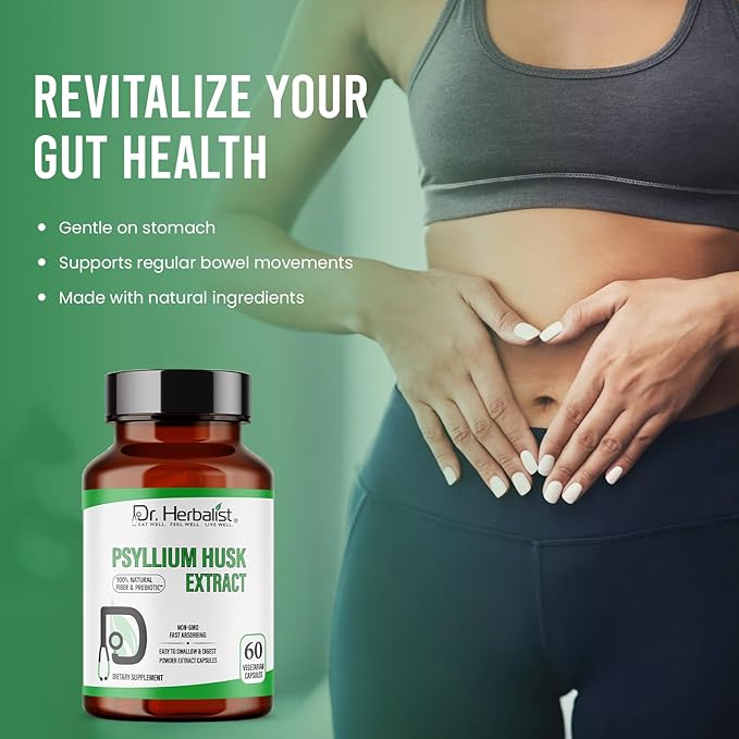 Dr. HERBALIST Psyllium Husk Capsules | 500mg Fast Absorbing Psyllium Fiber | Easy to Swallow & Digest | Digestive Health Support | Dietary Fiber Supplement | Fiber Capsules | Psyllium Fiber Capsules