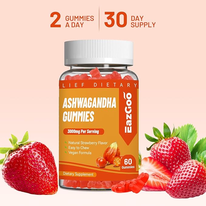 2 Pack Ashwagandha Gummies & Vitamin D3, 3000mg Extra Strength Ashwagandha Root Extract for Boosts Energy, Immune Support, Non-GMO, Mixed Berry Flavor, 120 Count