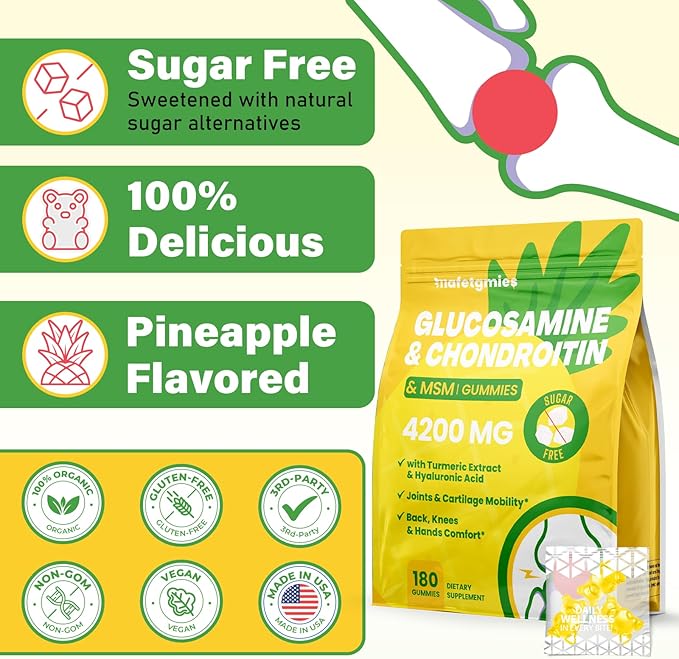 Glucosamine Chondroitin Gummies, Extra Strength Joint Support Supplements with MSM & Elderberry for Joint Health, Flexibility, Immune for Adults, Men & Women, 3 Pack