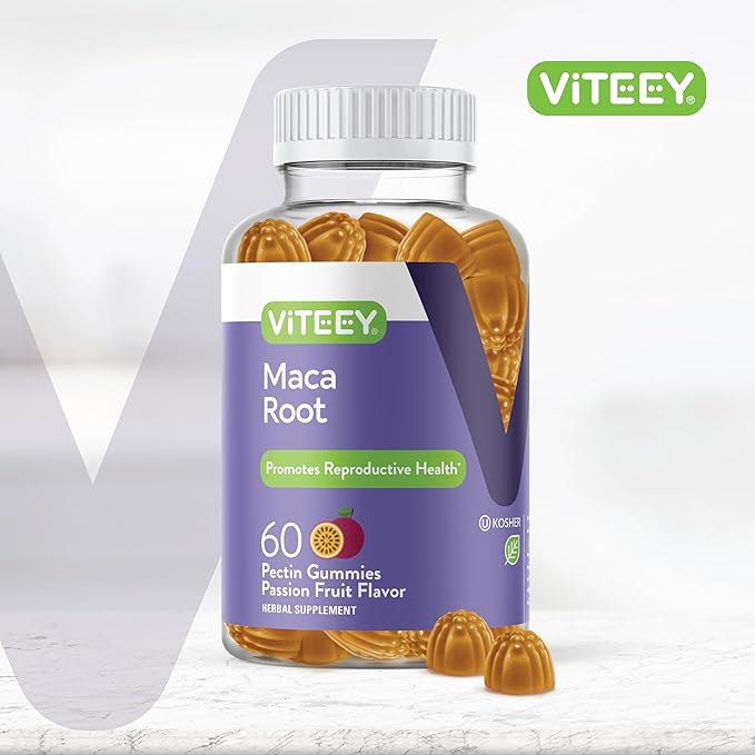 Maca Root Gummies for Men and Women - Reproductive Health, Energy, Drive, Stamina & Hormone Support - Vegan, Gluten Free, Gelatin Free, GMO Free, Tasty Chewable Passion Fruit Flavored Gummy