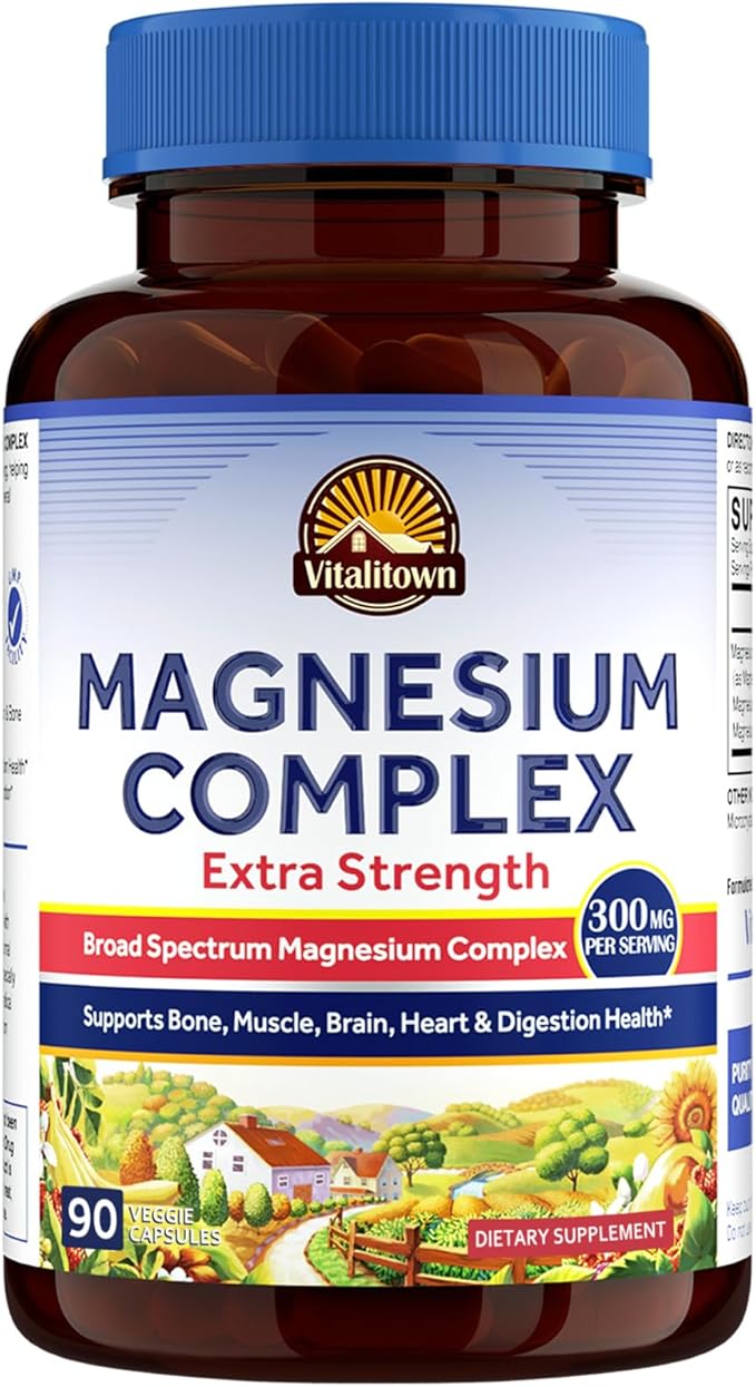 Vitalitown Magnesium Complex Supplement | 300mg Elemental Magnesium | Magnesium Citrate Glycinate Taurate Malate | Non-GMO, No Gluten, 90 Vegan Magnesium Capsules for Bone Muscle Brain Heart