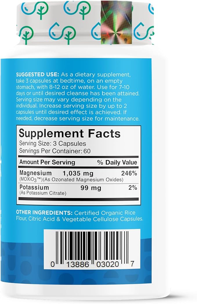 nbpure MagO7 - Natural Colon Cleanse & Detox - Occasional Constipation Relief, Stool Softening, & Bloating Support for Men & Women - Ozonated Magnesium Oxide, 180 Capsules