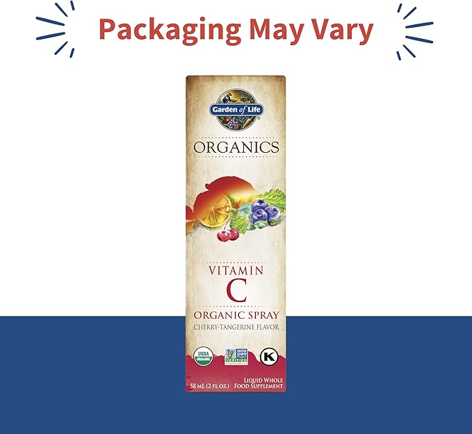 Garden of Life Organics Vitamin C for Kids and Adults, Organic Spray for Skin Health - Cherry Tangerine, Vitamin C Supplement Antioxidant for Immune Support, 2 fl oz Liquid Drops