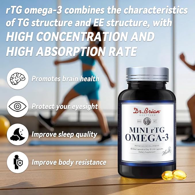 Dr.Brian Omega 3 Fish Oil 580mg per Pill, 3X Absorption rTG EPA DHA Omega 3 Supplement, Easy Swallow Mini Fish Oil Softgels for Heart, Brain, Eyes, Immune Healthy - Lemon Flavored, 130 Count