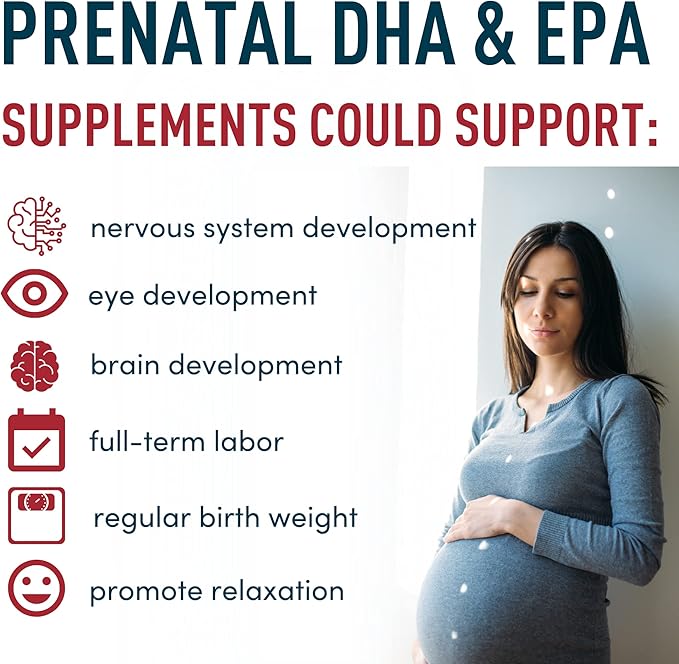 Prenatal DHA and Folic Acid - 830mg Omega-3 (DHA + EPA Fish Oil), 800mcg Folic Acid - High-Potency Prenatal Vitamins for Women - Supports Fetal Development & Baby’s Brain - 90 Strawberry Softgels