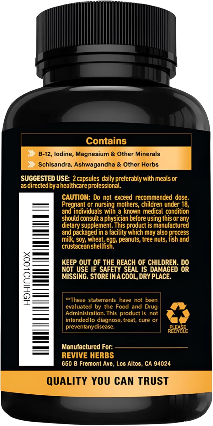 Thyroid Support: Powerful Blend of Ashwagandha, Iodine, Selenium, Magnesium, Zinc, Vitamin B12 & More for Optimal Health - 60 Capsules