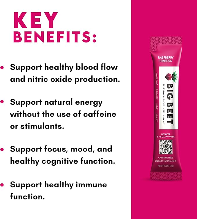 Performance & Wellness Drink Mix | Raspberry Hibiscus | Organic Superfoods | Organic Nootropics | Vitamins & Minerals | Zero Added Sugar | 15 ct.