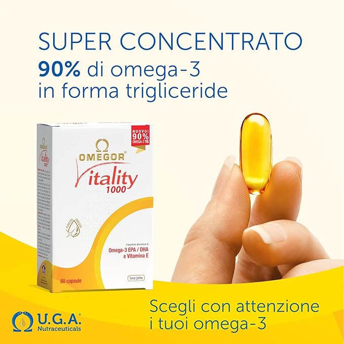 OMEGOR Omega 3 Fish Oil Supplement IFOS Certified Vitality 1000 with 800mg EPA and DHA per Capsule - No Fishy Aftertaste, Non-GMO (60 Softgels)
