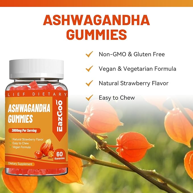 2 Pack Ashwagandha Gummies & Vitamin D3, 3000mg Extra Strength Ashwagandha Root Extract for Boosts Energy, Immune Support, Non-GMO, Mixed Berry Flavor, 120 Count
