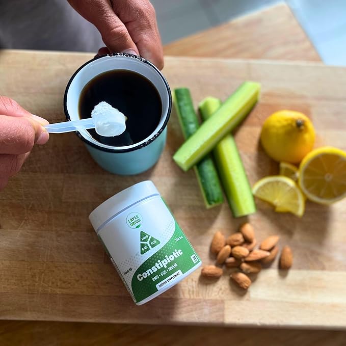 Layer Origin Constipiotic Prebiotic Fiber to Ease Bowel Movement and Support Regularity - 4.4 g Per Serving - HMO 2'FL, GOS, Inulin FOS - 30-Day Supply - Unflavored, No Taste, Dissolve Easily