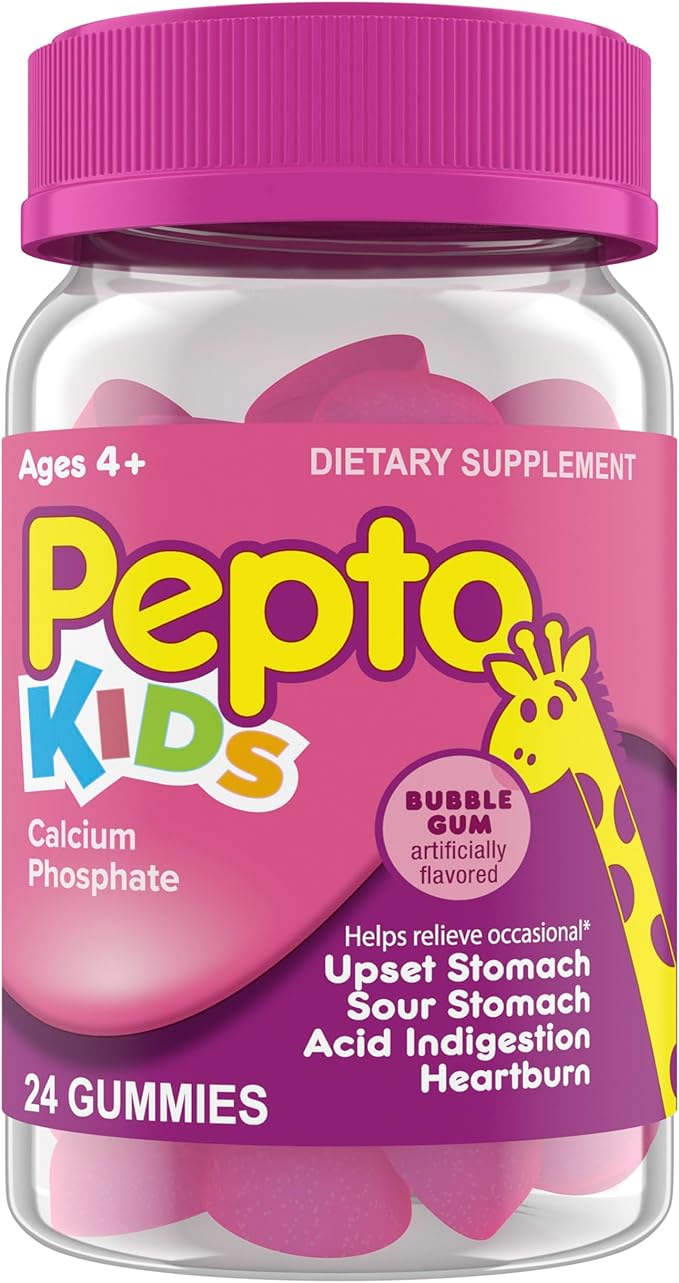 Pepto Kids Gummies, Helps Relieve Occasional Upset Stomach, Acid Indigestion, Sour Stomach and Heartburn, 24 Gummies