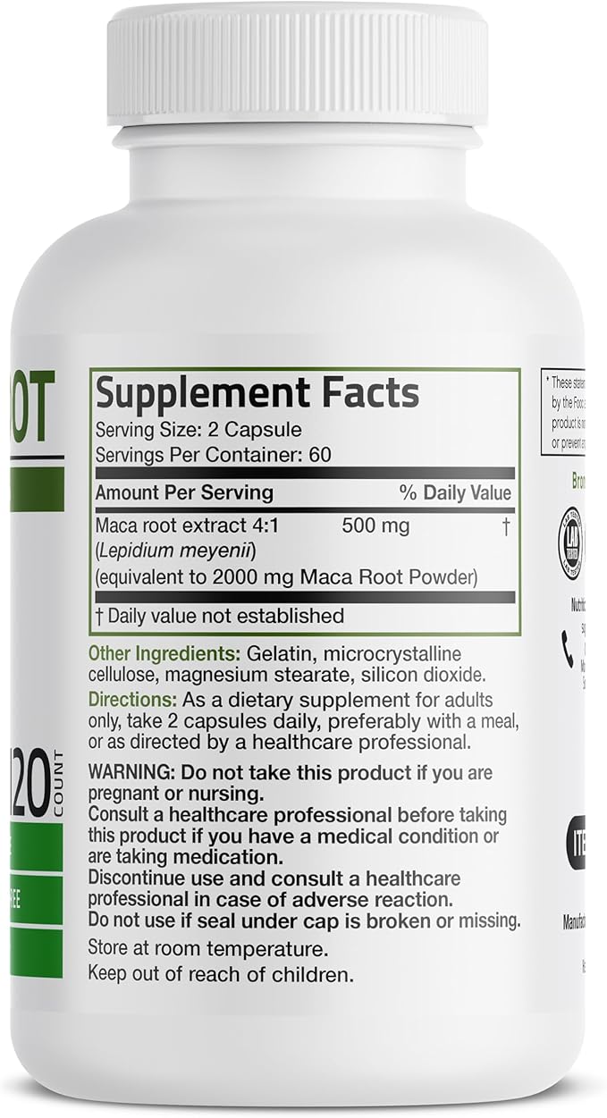 Bronson Maca Root Lepidium Meyenii Non-GMO, 120 Vegetarian Capsules
