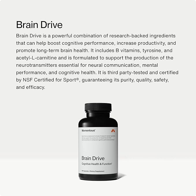 Momentous Brain Drive Nootropic Supplement - Brain Supplement for Memory and Focus Support - NSF Certified, GMO-Free, Gluten Free, 30 Servings