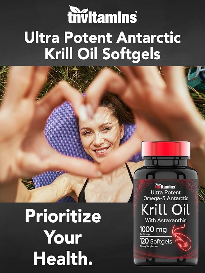 Antarctic Krill Oil 1000mg - 120 Softgels with Astaxanthin | 1000mg Red Krill Oil, 200 mg Phospholipids, 120 mg EPA, 80 mg DHA, 200 mcg Astaxanthin | Potent & Pure Omega-3 Cold Water Antarctic Krill