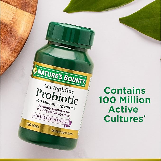 Nature's Bounty Lactobacillus Acidophilus Probiotic Supplement - Daily Probiotic for Women/Men Digestive Health, 120 Tablets