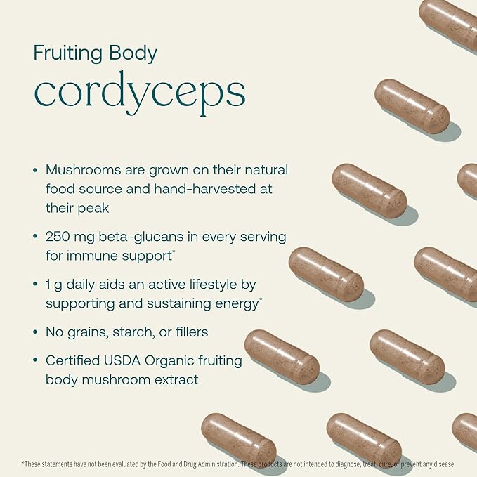True Grace Mushroom Cordyceps Energy & Endurance Support - 60 Count Capsules - Organic