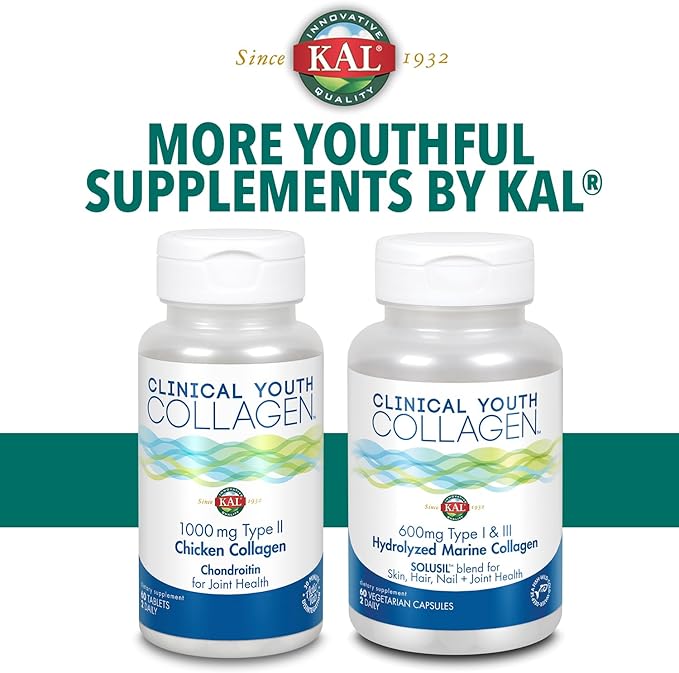 KAL Clinical Youth Collagen | Healthy Skin, Hair, Nail and Joint Support | Vitamin C | Natural Tangerine Flavor | 10.5oz, 40 Serv.