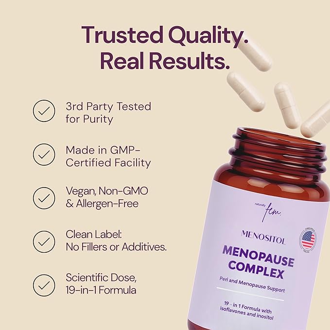 Inositol FEM Menositol 19-in-1 60Caps, Perimenopause & Menopause Supplements for Women Weight Loss with Myo-Inositol, D-chiro and Isoflavones, Control Metabolic Health, 100% Natural, Hormone, SoyFree