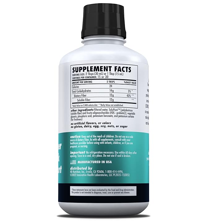 HEALTH DIRECT - Ready Fiber - Prebiotic Liquid Fiber Supplement for Women, Men and Kids - 15 Fl Oz - 15-30 Servings, Unflavored - Easier Than Gummies, Powders and Pills