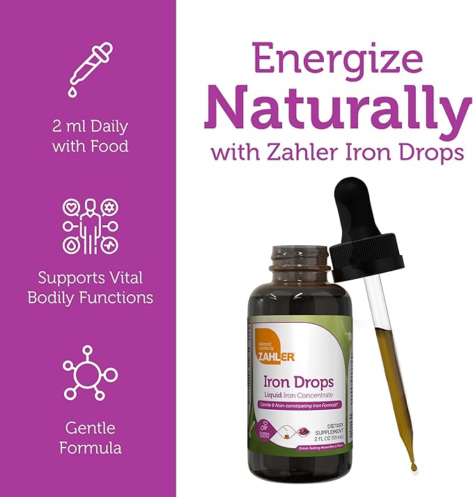Zahler's Iron Drops, Liquid Iron Concentrate, Gentle and Non-Constipating Iron Formula, 2 Fl OZ