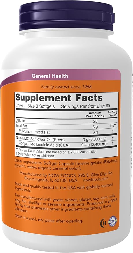 NOW Supplements, CLA (Conjugated Linoleic Acid) 800 mg, 180 Softgels