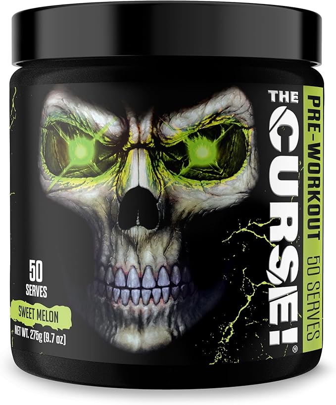 JNX Sports The Curse! Pre Workout Powder for Men & Women, Caffeine, Beta-Alanine, Creatine, L-Citrulline, 50 Servings, Sweet Melon Flavor – Boost Energy, Strength & Focus