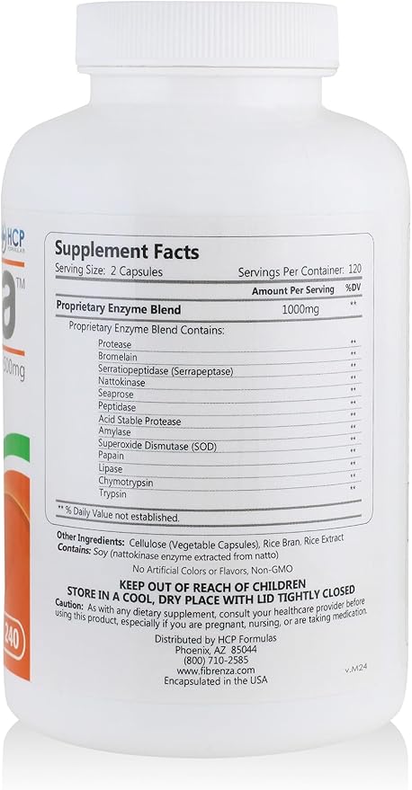 Fibrenza - Systemic Enzyme Complex with Fibrinolytic & Proteolytic Enzymes - Dietary Supplement - 240 Caps