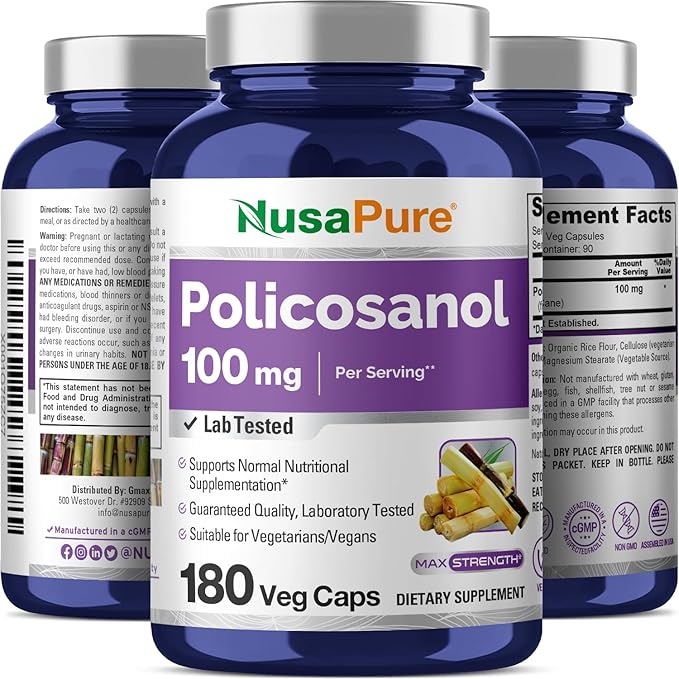 NusaPure Policosanol 100mg 180 Veggie Capsules (Vegan, Non-GMO)