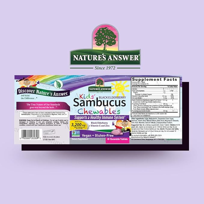 Nature's Answer Kids Sambucus Chewables Black Elderberry with Vitamin C and Zinc