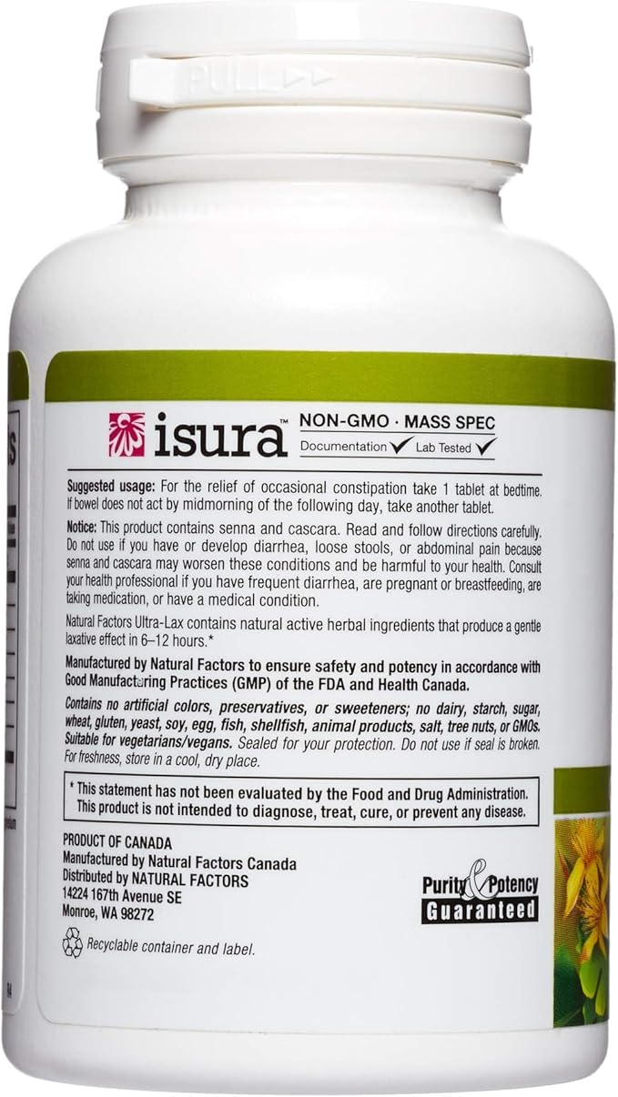 HerbalFactors by Natural Factors, Ultra-Lax Herbal Formula, Gently Supports Relief from Occasional Constipation, 90 tablets (90 servings)