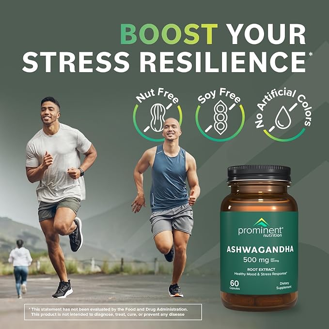 Prominent Nutrition Ashwagandha Supplement - Clinically Researched Shagandha® Root Extract for Healthy Mood & Stress Support, Standardized to 2.5% Withanolides, 500 mg, 60 Vegan Capsules