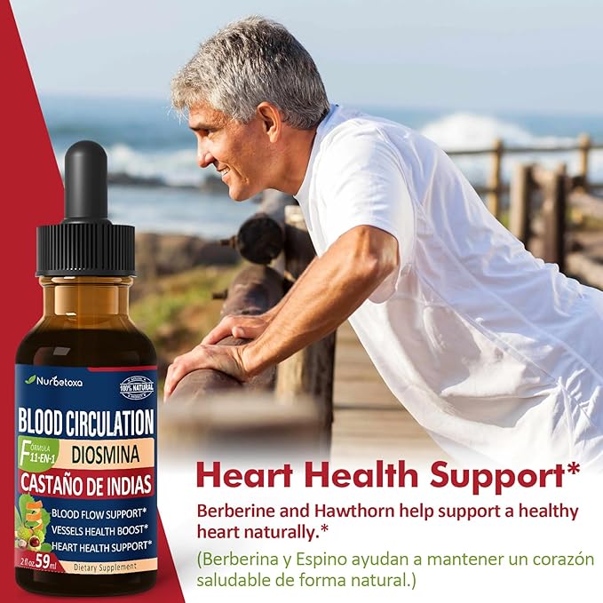 Blood Circulation Horse Chestnut Extract Liquid Drops, Castaño de Indias y Diosmina para la Circulacion y Varices, Nitric Oxide Supplement for Blood Flow, Pressure & Heart Health.2 oz