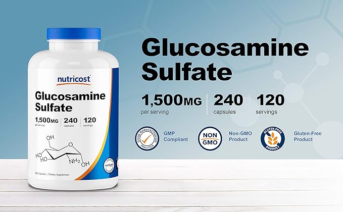 Nutricost Glucosamine Sulfate 750mg, 240 Capsules (3 Bottles) (1500mg Per Serving)