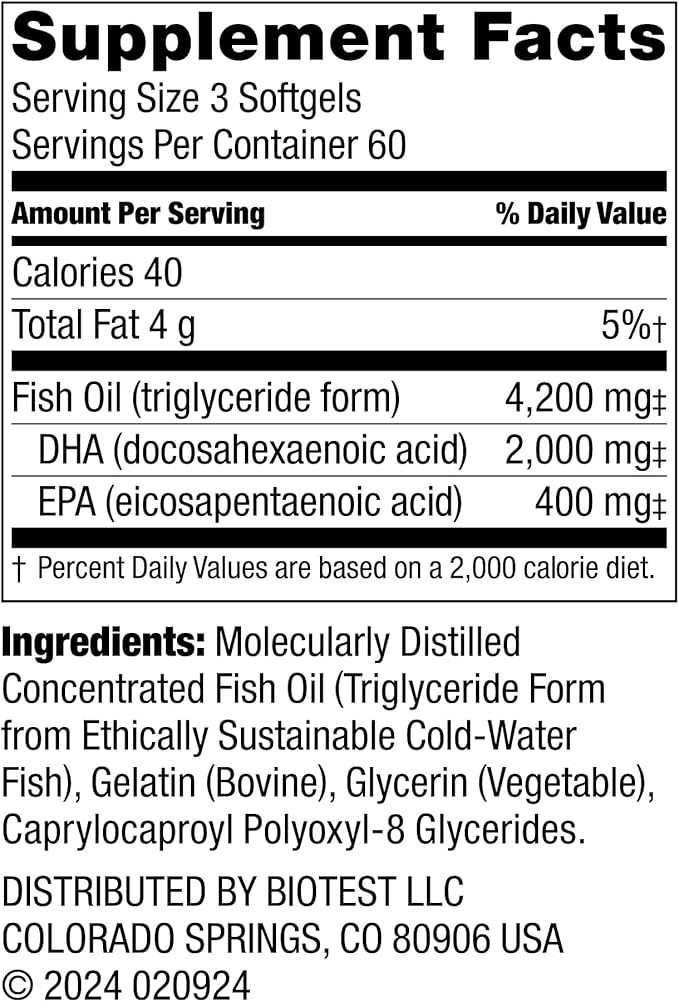 Biotest Flameout DHA-Rich Fish Oil - 4200 mg Omega 3-180 Softgels (60 Day Supply)