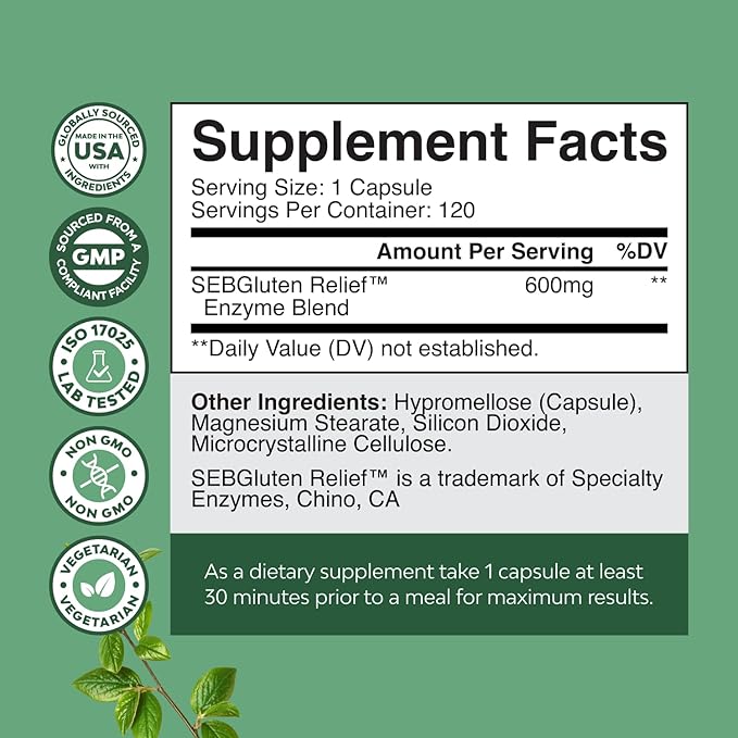 Fast Acting Gluten Pills for Intolerance - GlutenGuard Gluten Enzyme Complex with Powerful DPP IV Blend Plus Lipase Amylase Bromelain Digestive Enzymes for Complete Digestive Support - 120 Servings