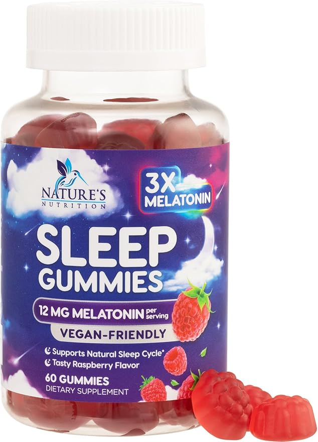 Sleep Gummies with Melatonin - Extra Strength Sleep Gummy, 12 mg Melatonin, Natural Melatonin Gummy, Occasional Sleep Support Supplement for Adults, Vegan, Non-GMO, Gomitas para Dormir - 60 Gummies