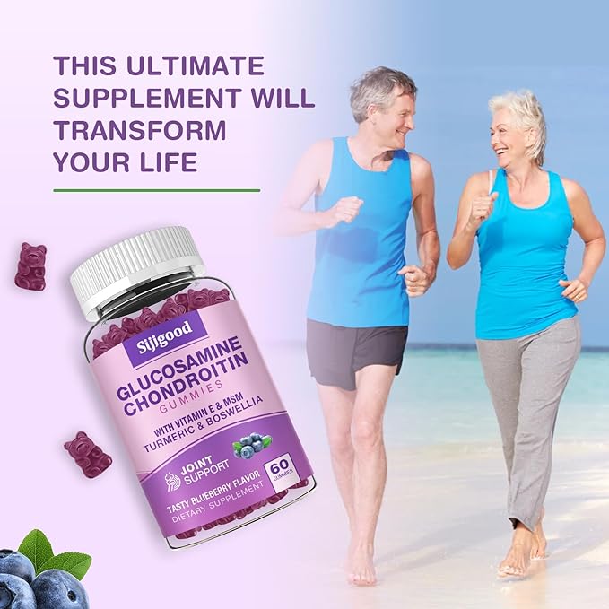 2 Pack Glucosamine Chondroitin Gummies, Extra Strength Glucosamine Chondroitin MSM with Elderberry & Turmeric, Joint Health, Flexibility, Antioxidant, Immune for Adults-Blueberry Flavored, 120 Gummies