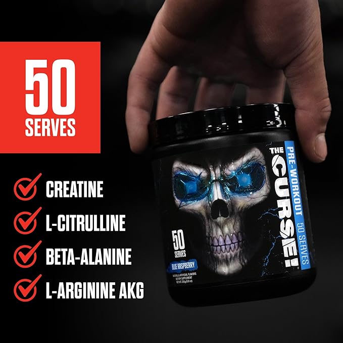 JNX Sports The Curse! Pre Workout Powder for Men & Women, Caffeine, Beta-Alanine, Creatine, L-Citrulline, 50 Servings, Sweet Melon Flavor – Boost Energy, Strength & Focus