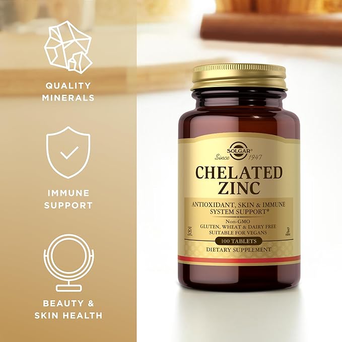 Solgar Chelated Zinc - 100 Tablets, Pack of 3 - Antioxidant, Skin & Immune System Support - Non-GMO, Vegan, Kosher, Gluten Free - 300 Total Servings