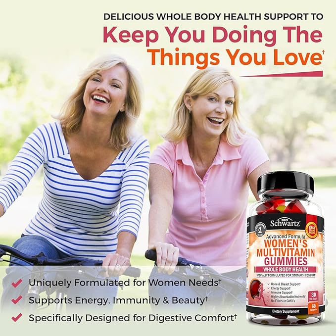 Women's Multivitamin Gummies with Vitamin A C B6 B12 D & E Vitamins for Immune Support - Gummy Multivitamin for Women for Bone Breast Skin Joint & Energy Dietary Supplement, Mixed Berry Flavor, 60 Ct