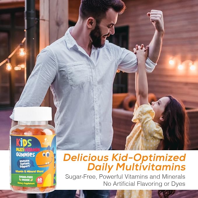 Multivitamin for Kids Gummies - Daily Kids Vitamins with Vitamin D3, C, B12, B6, A & Zinc for Immune Support, Chewable Multivitamin Gummy for Toddlers & Children, Orange Flavor, Non-GMO - 60 Gummies