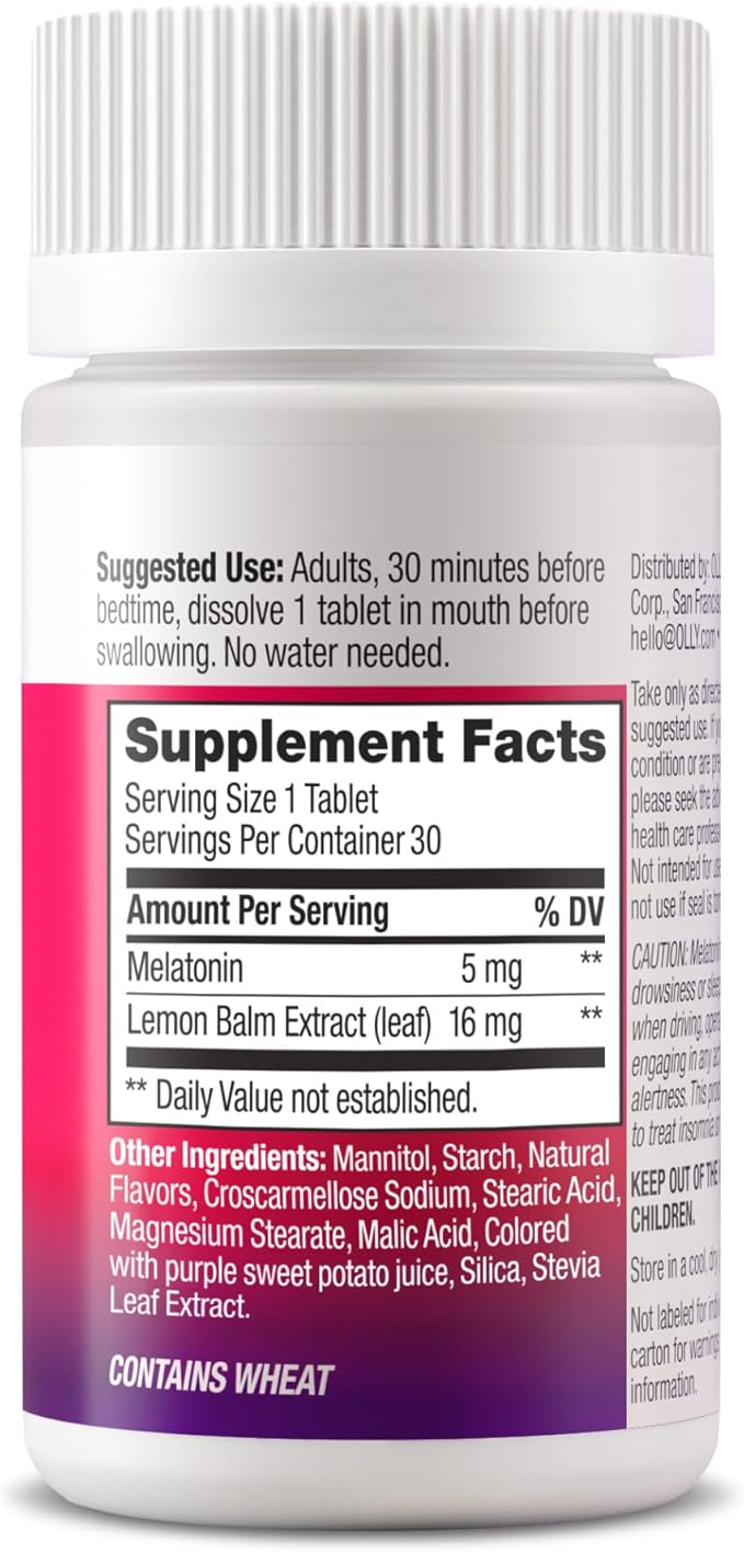 OLLY Extra Strength Sleep Fast Dissolve Tablets, 5mg Melatonin, Vegan, Strawberry - 30ct
