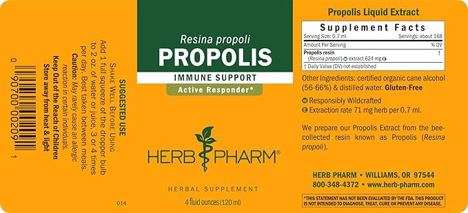Herb Pharm Propolis Liquid Extract for Immune System Support - 4 Ounce