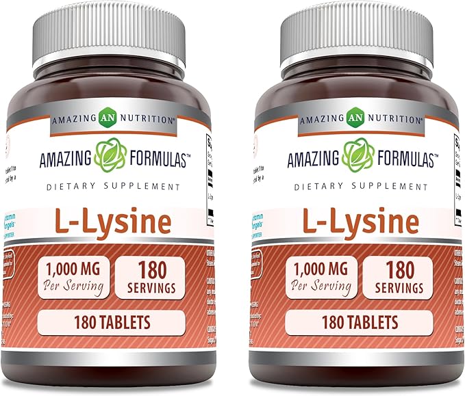 Amazing Formulas L-Lysine 1000mg Amino Acid Tablets Supplement | Non-GMO | Gluten Free | Made in USA (180 | 2 Pack)