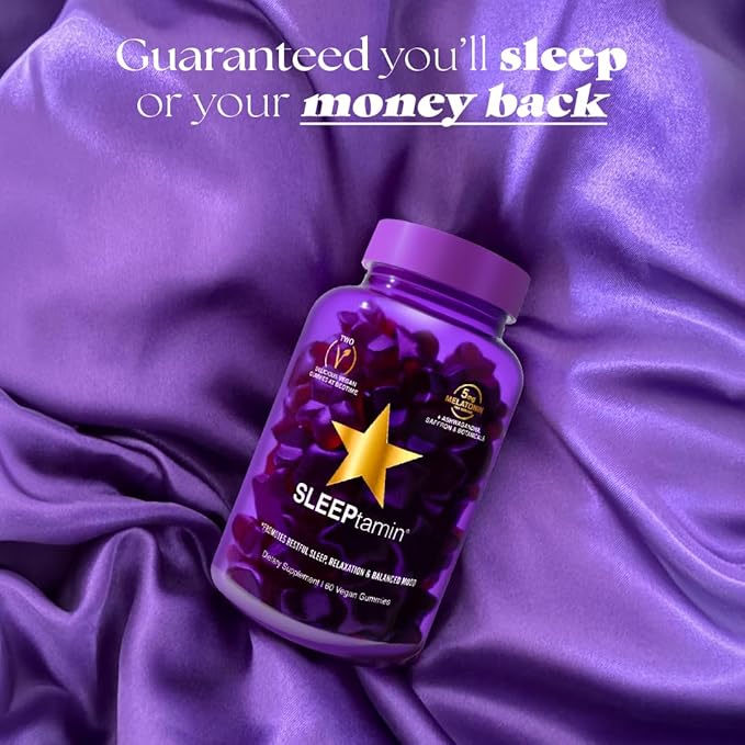 SLEEPtamin Melatonin Gummies 5mg | Infused with Chamomile & Ashwagandha for Relaxation | Promotes Restful Sleep, Balanced Mood, Stress Relief & Enhanced Relaxation | 60 Vegan Gummies