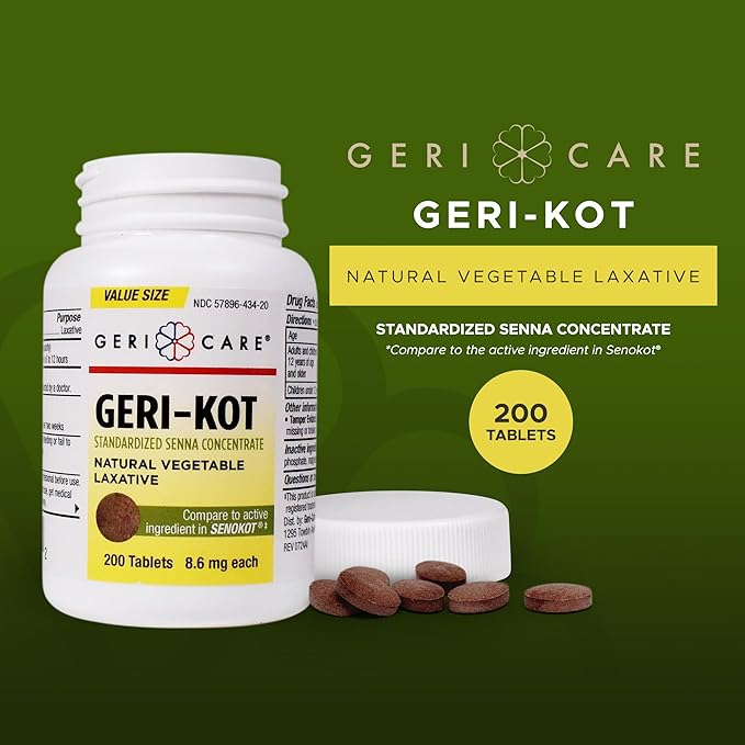 GeriCare Senna Natural Vegetable Laxative, Geri-KOT Sennosides 8.6mg, 200 Count (Pack of 1)