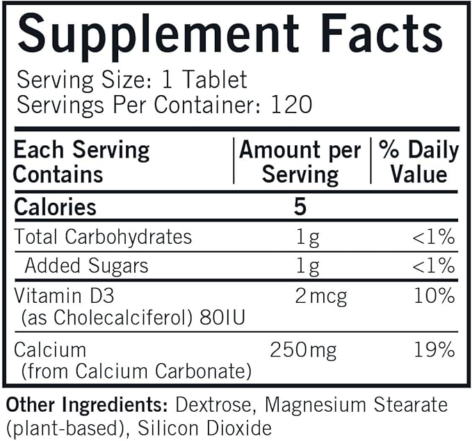 Kirkman - Calcium 250mg with Vitamin D3-120 Tablets - Essential Minerals - Helps Maintain Strong Bones - Hypoallergenic