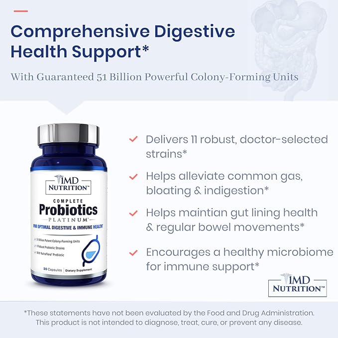 1MD Complete Probiotics Platinum | Supports Digestive Health | with Nourishing Prebiotics, 51 Billion Live CFU, 11 Strains, Dairy-Free | 30 Vegetable Capsules (2-Pack)
