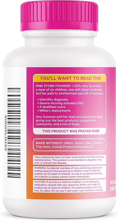 Pink Stork Prenatal Iron Supplement for Women - 18 mg Non-Constipating Iron & Vitamin C for Pregnancy, Postpartum, & Breastfeeding - Focus, Fatigue, & Blood Cell Production - 2 Month Supply