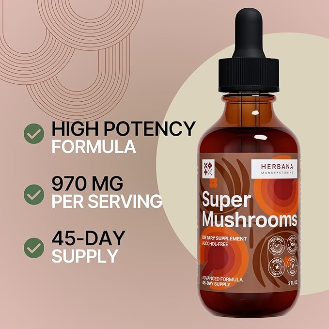 Super Mushrooms 8-in1 - 2 fl oz Liquid Extract - Brain Booster & Immune Support Drops - Reishi, Lion`s Mane, Cordyceps, Chaga, Mitake, Turkey Tails, Shiitake, Agaricus - High Potency - 45-Day Supply